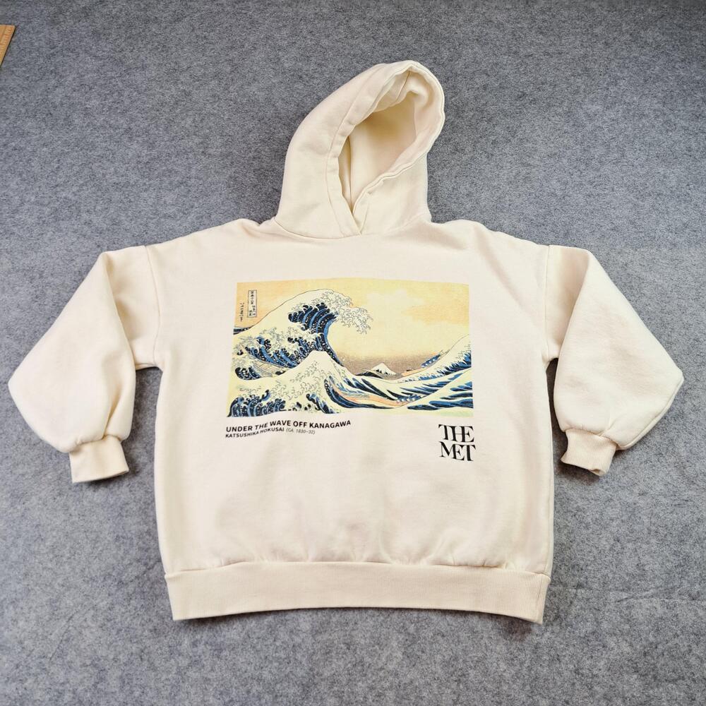 Pull&Bear Hoodie Womens XS Cream The Met Hokusai Great Wave Graphic Sweatshirt